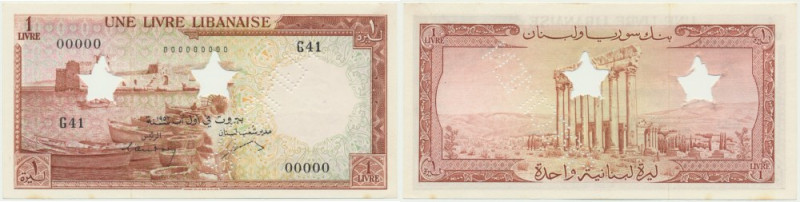 Lebanon, 1 Livre (1952-64) - SPECIMEN 'SPECIMEN' perforation. Foxing. Never wash...