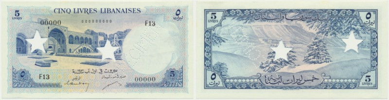 Lebanon, 5 Livres (1952-64) - SPECIMEN 'SPECIMEN' perforation. Imperfections aro...