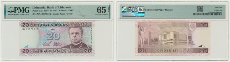 Lithuania, 20 Litu 1993 - PMG 65 EPQ Uncirculated banknote graded 65 EPQ by PMG....