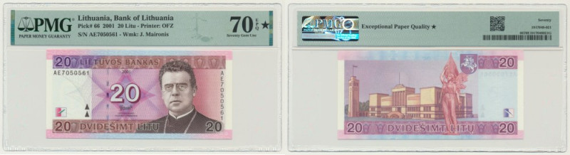 Lithuania, 20 Litu 2001 - PMG 70 EPQ - TOP POP Uncirculated banknote graded 70 E...