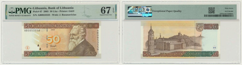 Lithuania, 50 Litu 2003 - PMG 67 EPQ Uncirculated banknote graded 67 EPQ by PMG....