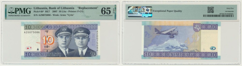 Lithuania, 10 Litu 2007 - replacement - PMG 65 EPQ Replacment series. Uncirculat...