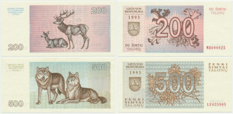 Lithuania, 200-500 Talonas 1993 (2 pcs.) - low number (200 Talonas) Reference: P...