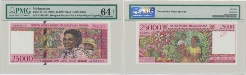 Madagascar, 25.000 Francs = 5.000 Ariary (1998) - PMG 64 EPQ Uncirculated bankno...