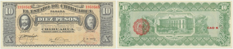 Mexico, 10 Pesos 1915 Uncirculated.
 Emisyjny stan zachowania.
Reference: Pick...