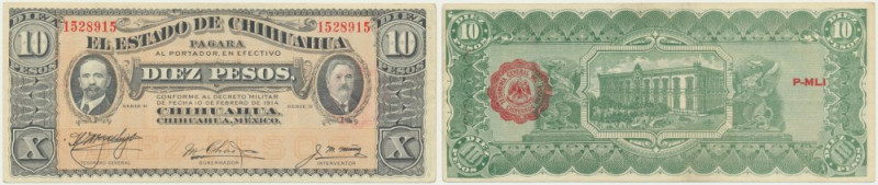 Mexico, 10 Pesos 1915 One vertical fold through the design. Imperfections around...