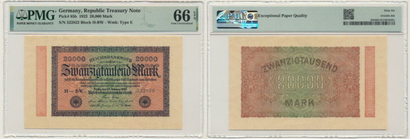 Germany, 20.000 Mark 1923 - PMG 66 EPQ Uncirculated banknote graded 66 EPQ by PM...