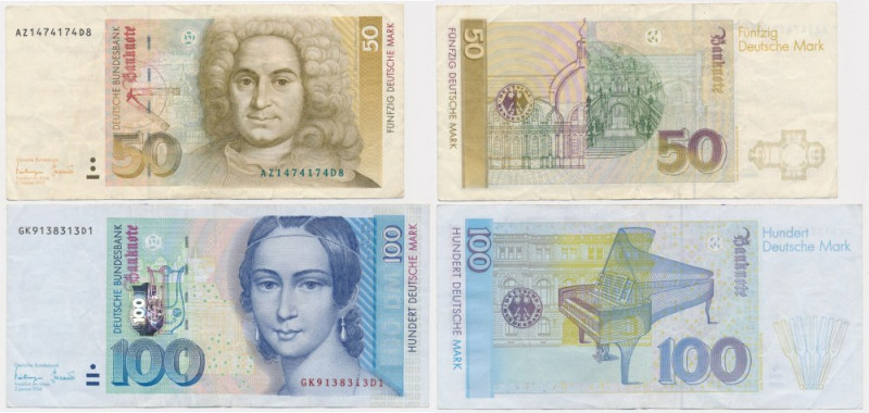 Germany, BDR, set 50-100 Mark 1993-96 (2 pcs.) Lightly circulated notes.
 Egzem...