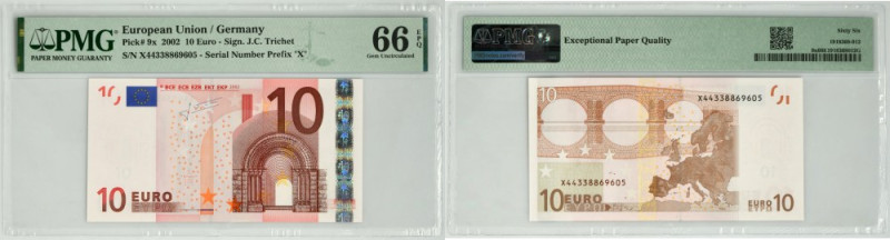 Germany, 10 Euro 2002 - PMG 66 EPQ Uncirculated banknote graded 66 EPQ by PMG.
...