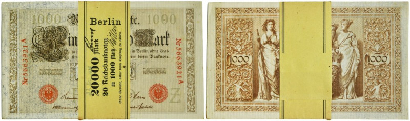 Germany, bank bundle 1.000 Mark 1919 Red seal.&nbsp; On banderole date December ...