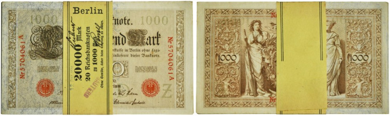 Germany, bank bundle 1.000 Mark 1919 Red seal.&nbsp; On banderole date December ...