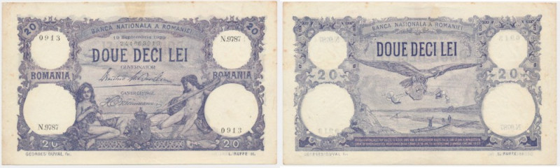 Romania, 20 Lei 1929 Lightly circulated note. Never washed or pressed.
 Egzempl...