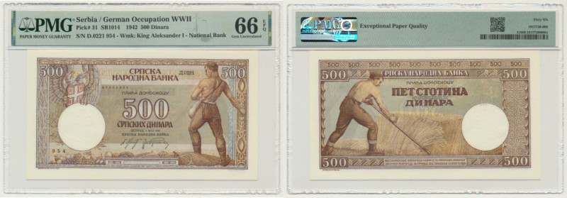 Serbia, 500 Dinara 1942 - PMG 66 EPQ Uncirculated banknote graded 66 EPQ by PMG....