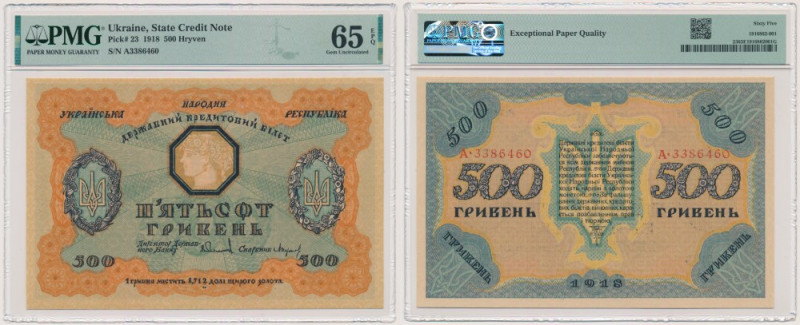 Ukraine, 500 Hryven 1918 - PMG 65 EPQ Uncirculated banknote graded 65 EPQ by PMG...