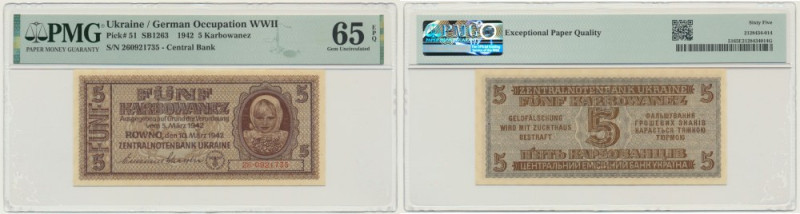 Ukraine, 5 Karbovanez 1942 - PMG 65 EPQ Uncirculated banknote graded 65 EPQ by P...