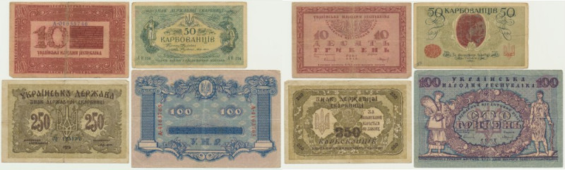 Ukraine, lot 10-250 Hryven/Karbovantsiv 1918 (4 pcs.) Never washed or pressed.
...