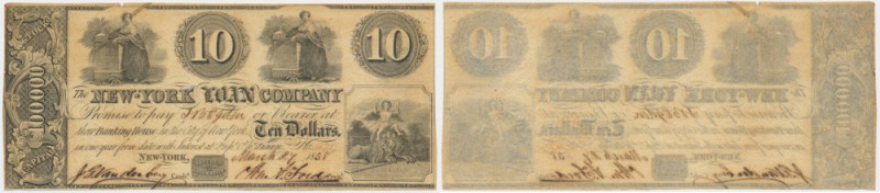 USA, New York, 10 Dollars 1838 Left down corner fold&nbsp; that affect the desig...