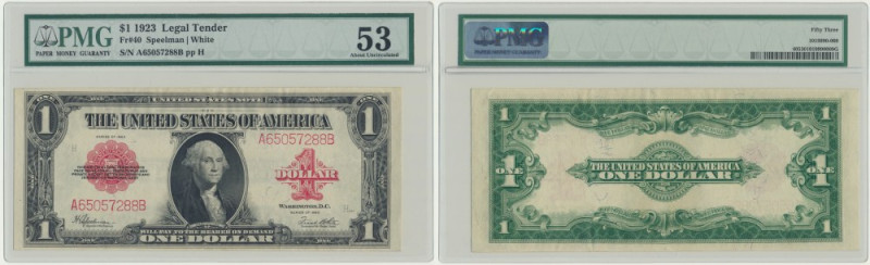 USA, Legal Tender Notes, 1 Dollar 1923 - Speelman & White - PMG 53 About Uncircu...