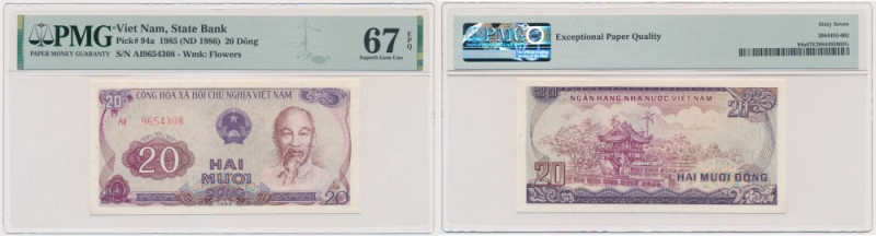 Vietnam, 20 Dong 1985 - PMG 67 EPQ Uncirculated banknote graded 67 EPQ by PMG.
...