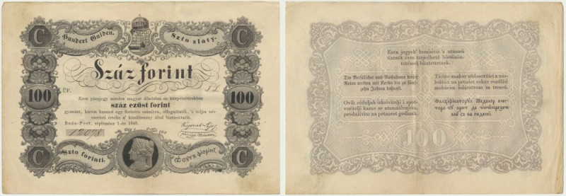 Hungary, 100 Forints 1848 Cirsp note with beautifull original sheen. Attractive ...