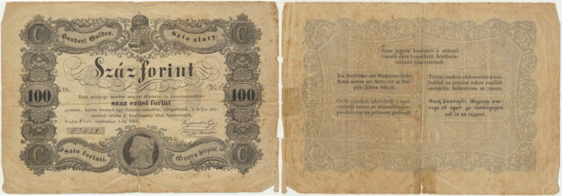 Hungary, 100 Forints 1848 Heavily worn condition. Wyraźnie obiegowy egzemplarz. ...