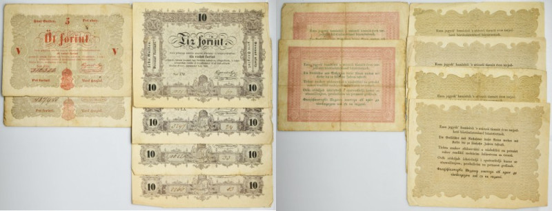 Hungary, 5-10 Forints 1848 (6 pcs.) Substantial group of 6 banknotes, mostly in ...