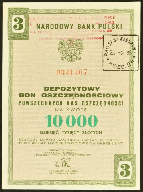 3-letni Depozytowy Bon Oszczędnościowy PKO, 10 000 zł 3-letni Depozytowy Bon Osz...