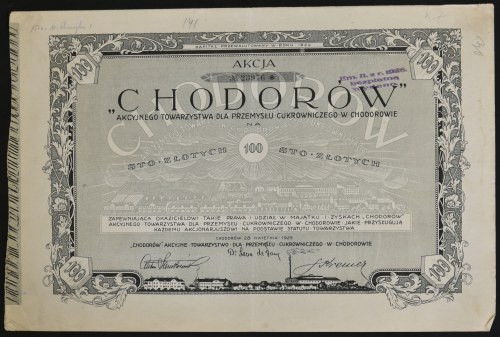 'Chodorów' Akcyjne Towarzystwo dla Przemysłu Cukrowniczego, 100 zł 1925 Popularn...