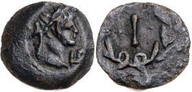 ÄGYPTEN ALEXANDRIA
Nero, 54-68 n. Chr. AE-Chalkous(?) 59/60 n. Chr. (= Jahr 6) Vs.: Kopf mit Lorbeerkranz n. r., rechts im Feld Jahresangabe, Rs.: Lo...