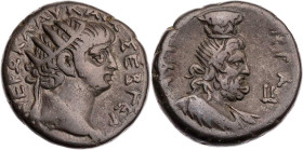 ÄGYPTEN ALEXANDRIA
Nero, 54-68 n. Chr. BI-Tetradrachme 63/64 n. Chr. (= Jahr 10) Vs.: Kopf mit Strahlenkrone n. r., Rs.: drapierte Büste des Serapis ...
