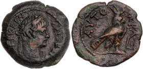 ÄGYPTEN ALEXANDRIA
Nero, 54-68 n. Chr. AE-Obol 63/64 n. Chr. (= Jahr 10) Vs.: Kopf mit Lorbeerkranz n. r., Rs.: Falke steht mit Skhent-Krone n. r., r...