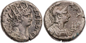 ÄGYPTEN ALEXANDRIA
Nero, 54-68 n. Chr. BI-Tetradrachme 66/67 n. Chr. (= Jahr 13) Vs.: Büste mit Ägis und Strahlenkrone n. r., Rs.: gepanzerte Büste d...