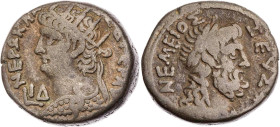 ÄGYPTEN ALEXANDRIA
Nero, 54-68 n. Chr. BI-Tetradrachme 67/68 n. Chr. (= Jahr 14) Vs.: Büste mit Ägis und Strahlenkrone n. l., links im Feld Jahresang...