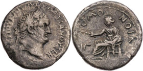 ÄGYPTEN ALEXANDRIA
Titus, 79-81 n. Chr. BI-Tetradrachme 80/81 n. Chr. (= Jahr 3) Vs.: Kopf mit Lorbeerkranz n. r., Rs.: Homonoia sitzt mit Olivenzwei...
