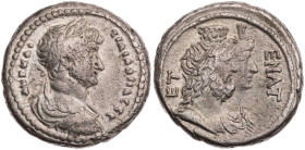 ÄGYPTEN ALEXANDRIA
Hadrianus, 117-138 n. Chr. BI-Tetradrachme 124/125 n. Chr. (= Jahr 9) Vs.: gepanzerte und drapierte Büste mit Lorbeerkranz n. r., ...
