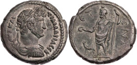 ÄGYPTEN ALEXANDRIA
Hadrianus, 117-138 n. Chr. BI-Tetradrachme 124/125 n. Chr. (= Jahr 9) Vs.: gepanzerte und drapierte Büste mit Lorbeerkranz n. r., ...