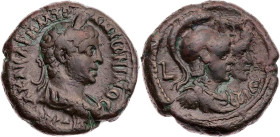 ÄGYPTEN ALEXANDRIA
Elagabal, 218-222 n. Chr. BI-Tetradrachme 221/222 n. Chr. (= Jahr 5) Vs.: gepanzerte und drapierte Büste mit Lorbeerkranz n. r., R...