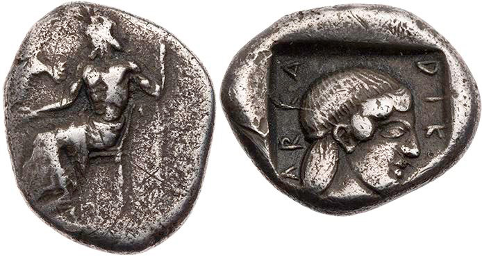 ARKADIEN ARKADISCHE LIGA
 AR-Hemidrachme 460-450 v. Chr. Kleitor(?) Vs.: Zeus L...