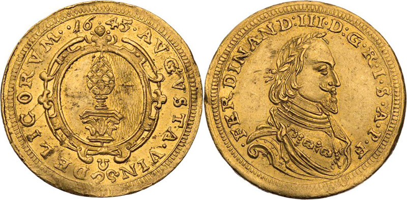 AUGSBURG STADT
 Dukat 1645 Mit Titel Ferdinands III., Vs.: Stadtpyr in ovaler K...