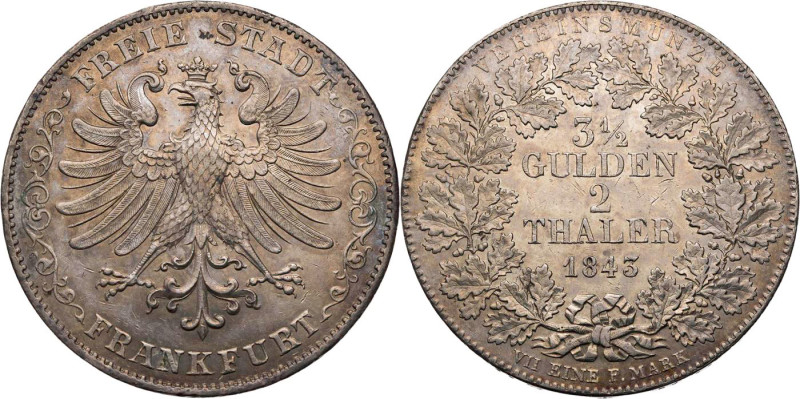 FRANKFURT STADT
 Doppeltaler 1843 AKS 2; J. 23; Thun 131. schöne Tönung, Kratze...