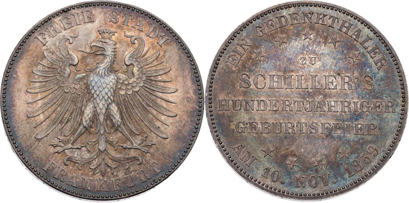 FRANKFURT STADT
 Vereinstaler 1859 Auf den 100. Geburtstag Schillers AKS 43; J....