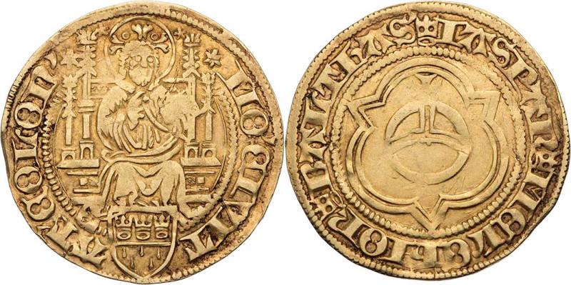 KÖLN STADT
 Goldgulden o. J. (ab 1475) Sogen. Apfelgulden, Vs.: Christus thront...