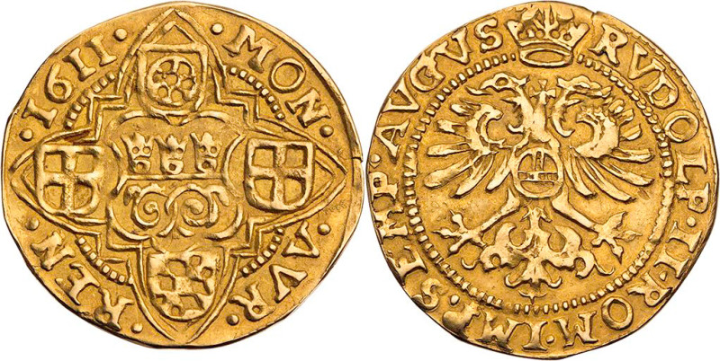 KÖLN STADT
 Goldgulden 1611 Mit Titel Rudolfs II., Vs.: Stadtschild (unter den ...