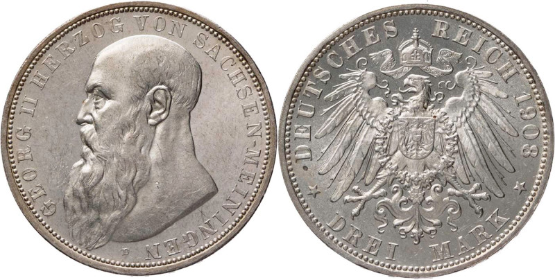 REICHSSILBERMÜNZEN SACHSEN-MEININGEN
Georg II., 1866-1914. 3 Mark 1908 D J. 152...