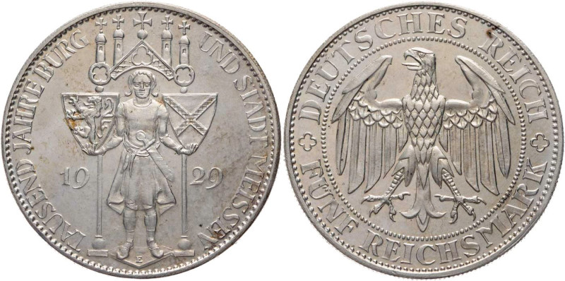 WEIMARER REPUBLIK
 5 Reichsmark 1929 E 1000 Jahre Burg und Stadt Meißen J. 339....