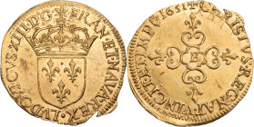 FRANKREICH KÖNIGREICH
Louis XIII., 1610-1643. Ecu d'or au soleil 1631 B Rouen Vs.: bekrönter Lilienschild, Rs.: Lilienkreuz mit Münzzeichen in der Mi...