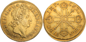 FRANKREICH KÖNIGREICH
Louis XIV., 1643-1715. Doppelter Louis d'or aux huit L et aux insignes 1702 K Bordeaux Vs.: Kopf mit Lorbeerkranz n. r., Rs.: v...