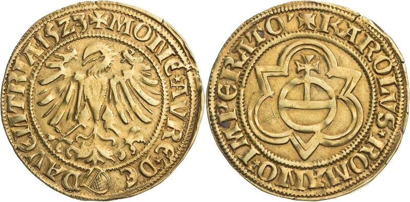 NIEDERLANDE DEVENTER
 Goldgulden 1523 Mit Titel Karls V., Vs.: Adler, Rs.: Reic...