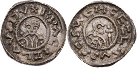 TSCHECHIEN BÖHMEN - MÄHREN
Bretislaus I., 2. Regierungszeit, 1037-1055. Denar 1050-1055 Prag Vs.: Brustbild des Herrschers v. v., zu den Seiten je ei...