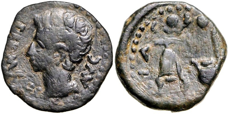 SPANIEN. 
PATRICIA, Colonia (Cordoba). 
Augustus 27-14. AE-Semis 19mm 4,94g. K...